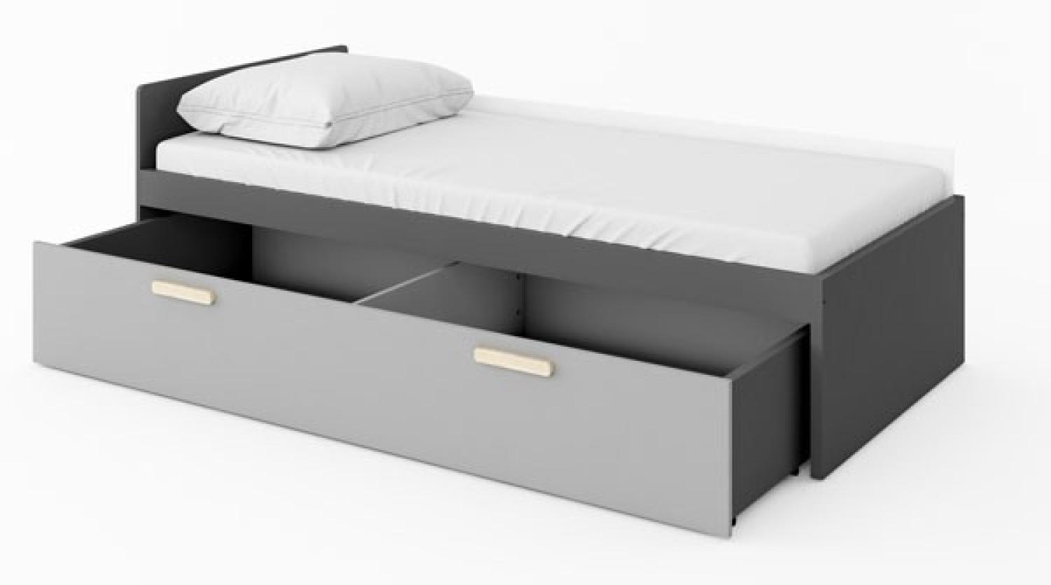 Bett Pok Einzelbett mit Schublade 90x200cm graphit grau weiß Bild 1