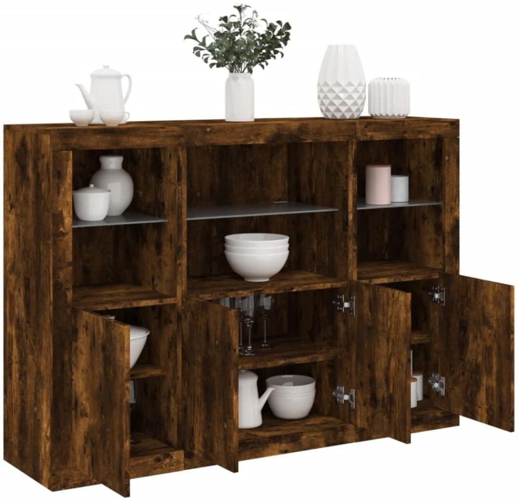 vidaXL Sideboards mit LED-Leuchten 3 Stk. Räuchereiche Holzwerkstoff Bild 1