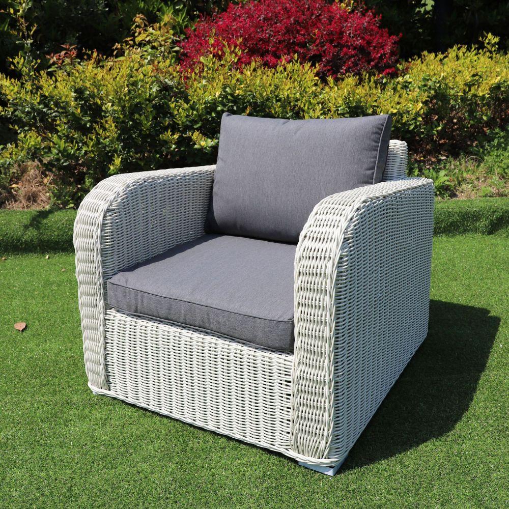 Lounge Sessel VITA Eierschalenweiß rundes Polyrattan Armlehnsessel Gartenmöbel Bild 1