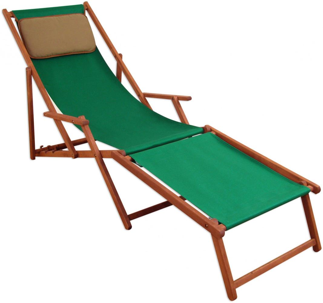 Liegestuhl Sonnenliege grün Fußablage Kissen Gartenliege Holz Deckchair Gartenmöbel 10-304FKD Bild 1