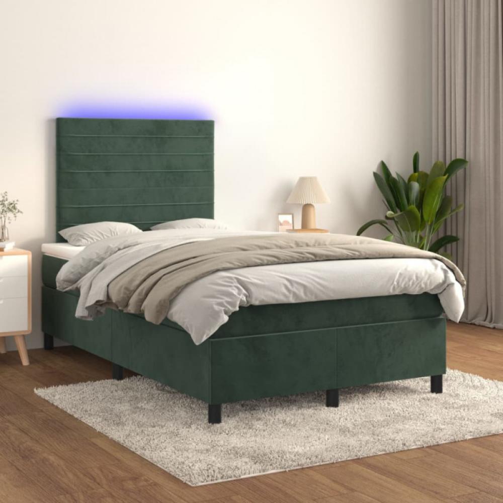 vidaXL Boxspringbett mit Matratze & LED Dunkelgrün 120x200 cm Samt Bild 1