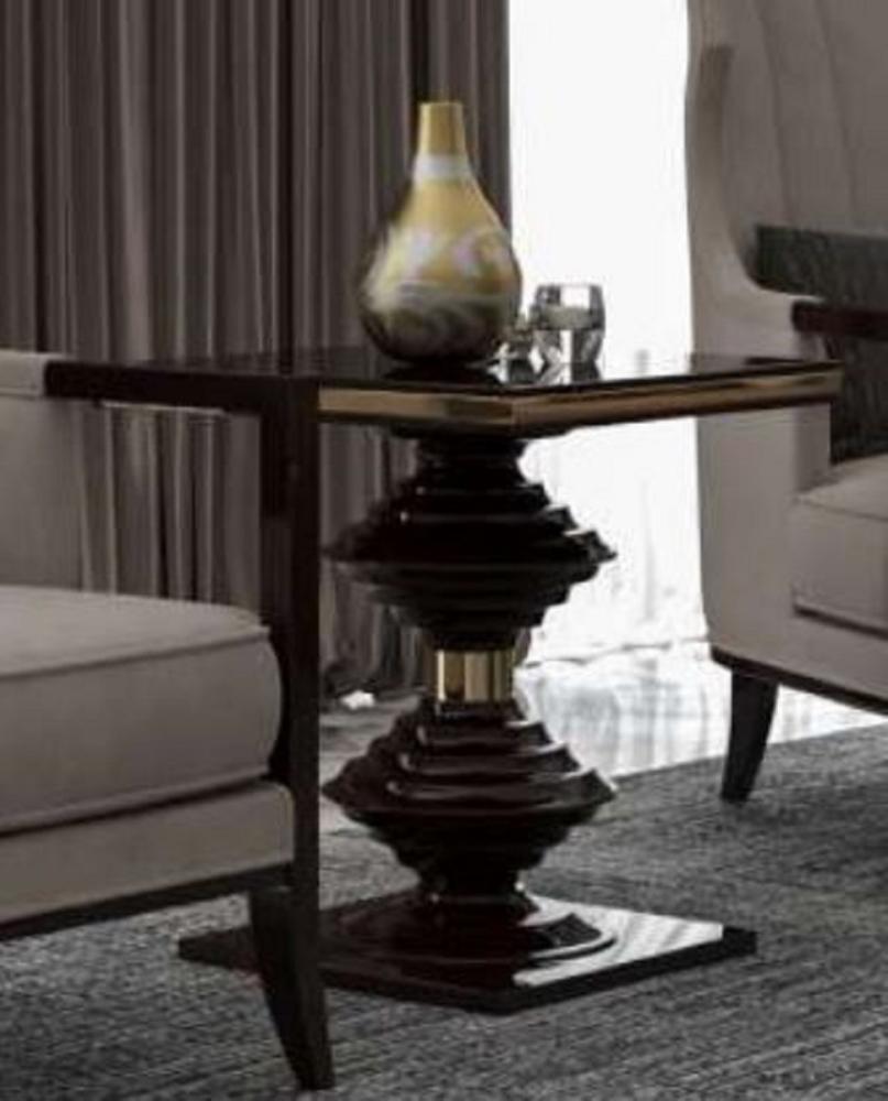 Casa Padrino Luxus Art Deco Beistelltisch Dunkelbraun Hochglanz / Gold - Edler Massivholz Tisch - Art Deco Wohnzimmer Möbel - Luxus Qualität Bild 1
