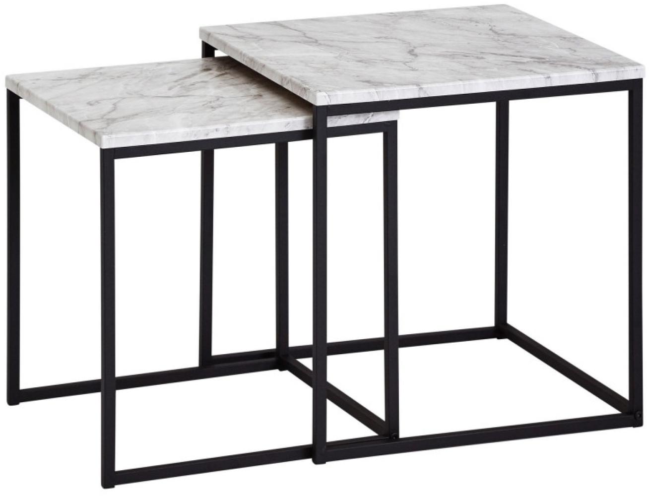 Wohnling Design Satztisch, Couchtisch 2er Set, Marmor Optik Weiß, Tischgestell Schwarz Bild 1
