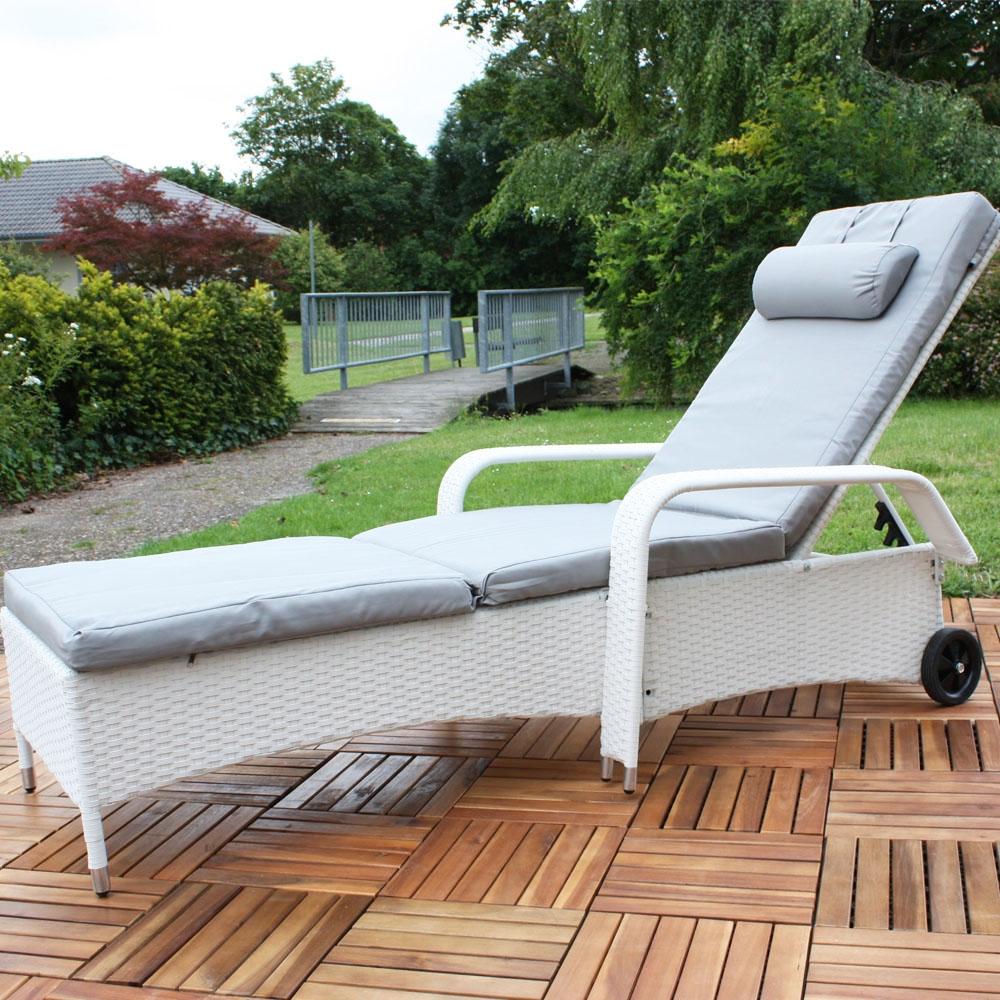 Rattan Loungeliege verstellbar Sonnenliege Polyrattan Lounge Gartenliege Weiß Bild 1