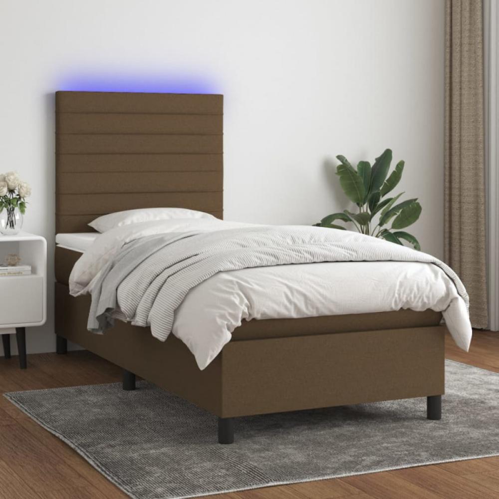 Boxspringbett mit Matratze & LED Dunkelbraun 90x200 cm Stoff (Farbe: Braun) Bild 1