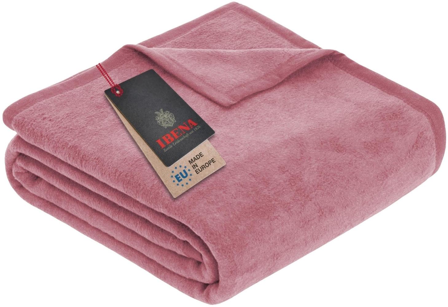 Ibena Porto XXL Decke 220x240 cm – Baumwollmischung weich, warm & waschbar, Tagesdecke rosa einfarbig Bild 1