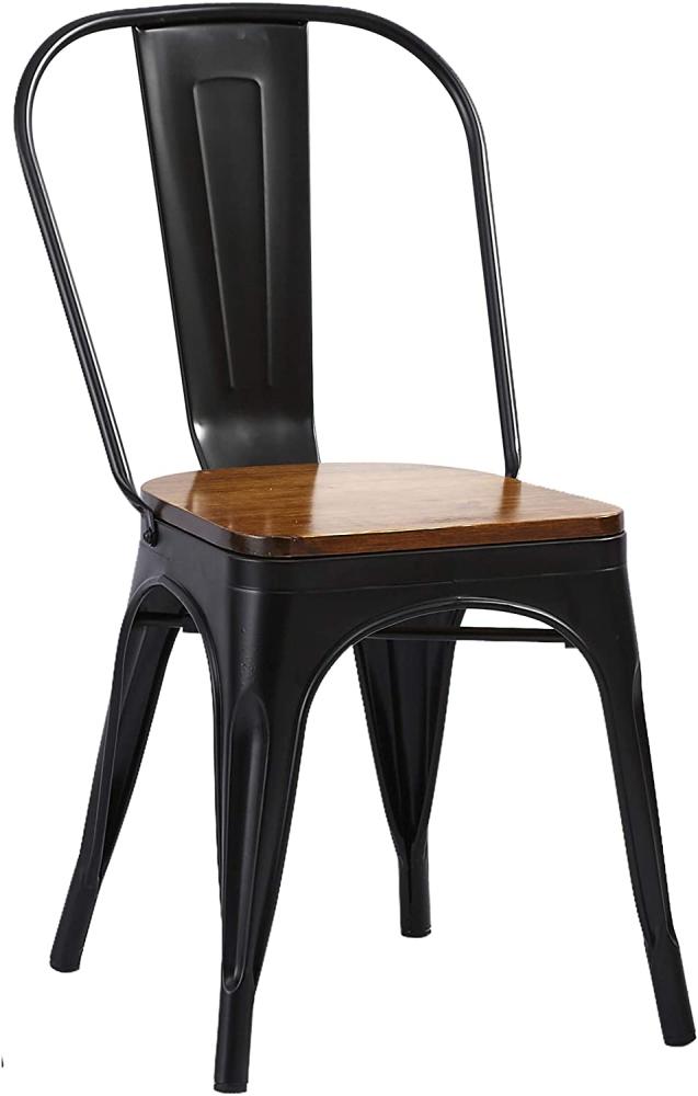 Esszimmerstuhl Metallstuhl stapelbar schwarz matt Sitz Pinienholz LINA 524027 Bild 1
