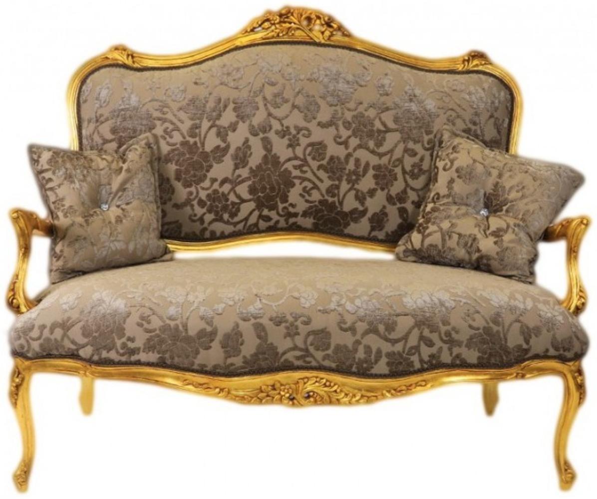 Casa Padrino Barock Sofa Grau-Khaki Muster / Gold - italienischer Stil - Barock Möbel Bild 1