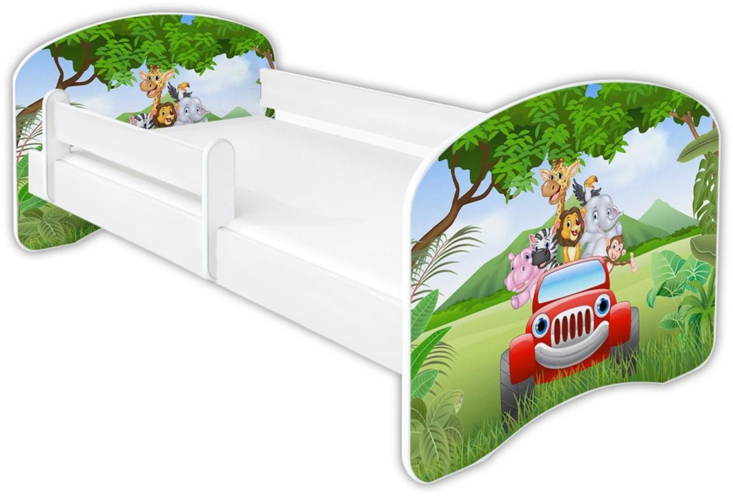 Clamaro 'Schlummerland 2021' Kinderbett 80x180 cm, Dschungel Auto, inkl. Lattenrost, Matratze und Rausfallschutz (ohne Schublade) Bild 1