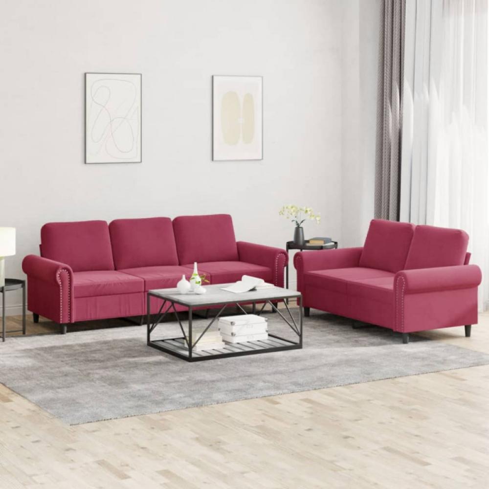 2-tlg. Sofagarnitur mit Kissen Weinrot Samt (Farbe: Rot) Bild 1