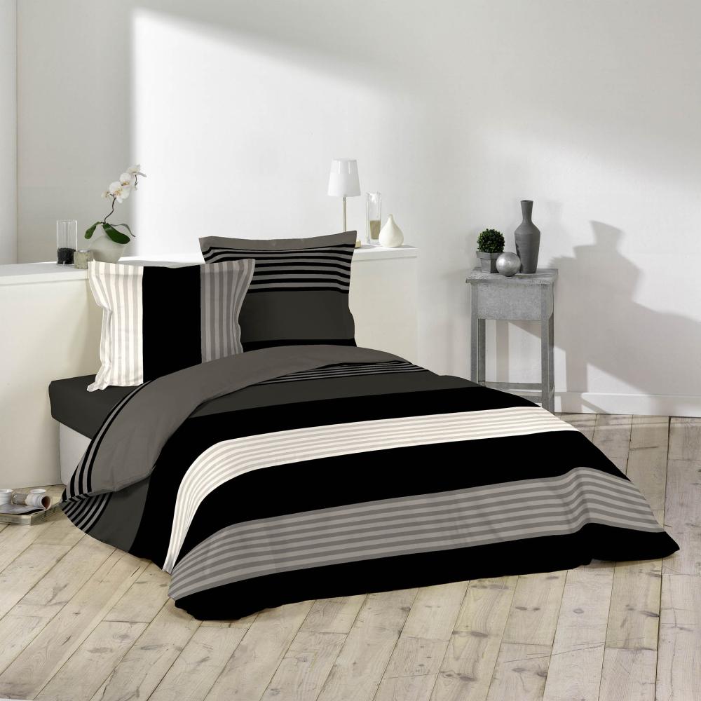 3tlg. Bettwäsche 240x220 Baumwolle Übergröße Bettdecke Kissen Bettbezug grau Bild 1