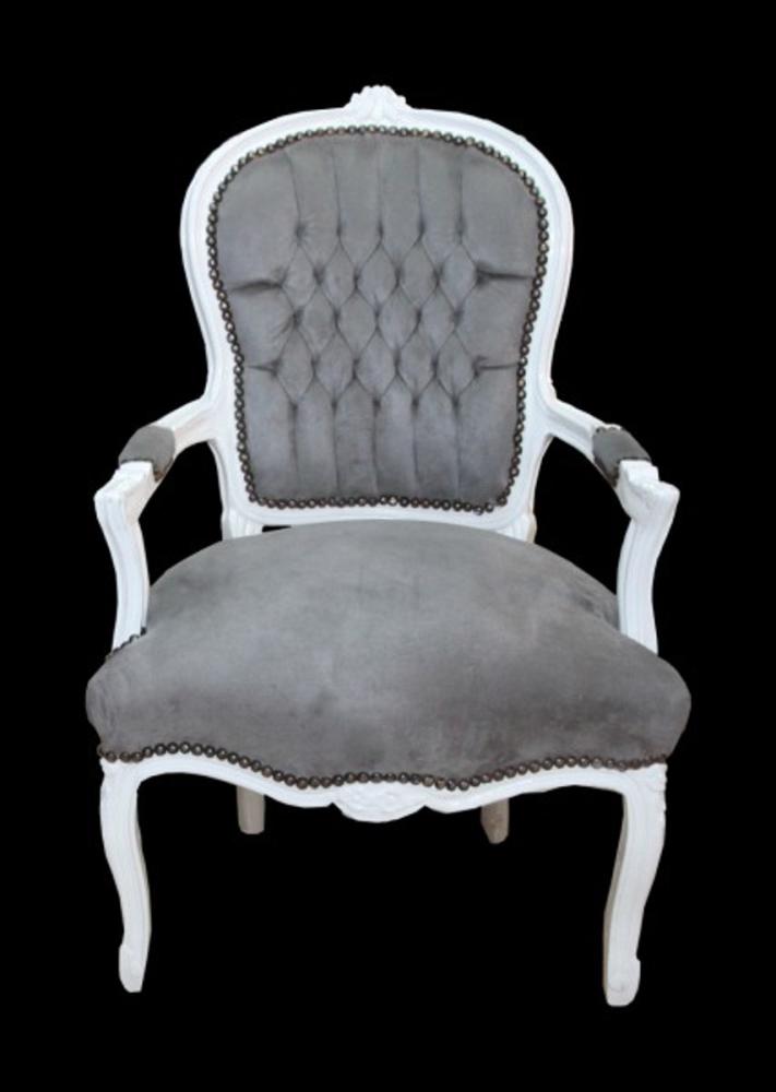 Casa Padrino Barock Salon Stuhl Grau / Weiß Bild 1