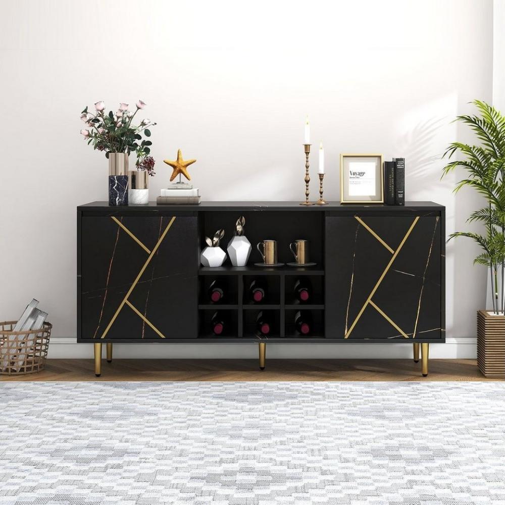 Merax Sideboard mit Weinablagen und großen Stauraum, mit Weinablagen, Kommode mit Metallbeine, Anrichte, B:148cm Bild 1