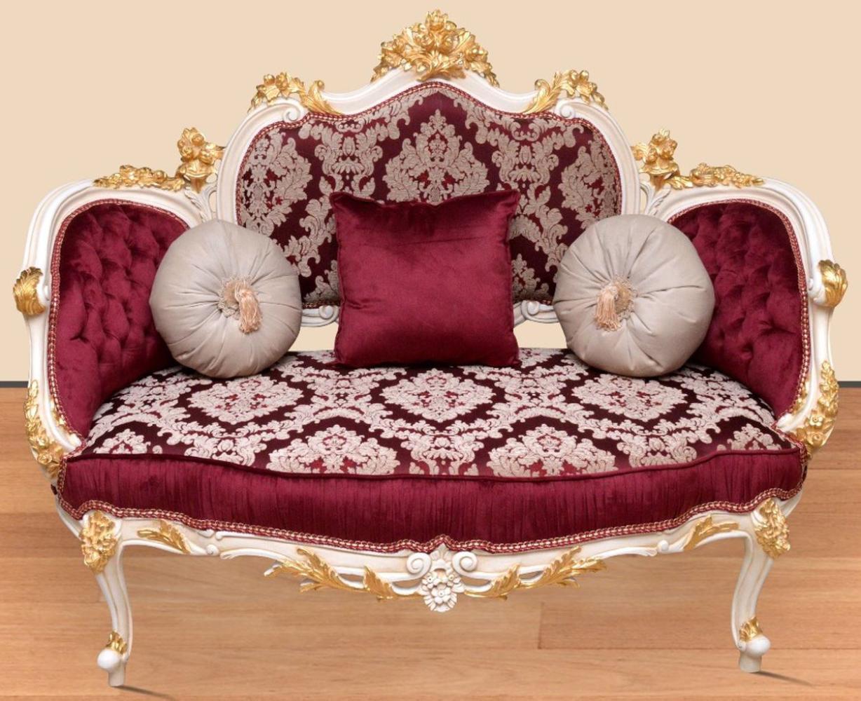 Casa Padrino Barock Sofa Bordeauxrot / Weiß / Gold - Handgefertigtes Wohnzimmer Sofa im Barockstil - Prunkvolle Barock Wohnzimmer Möbel Bild 1