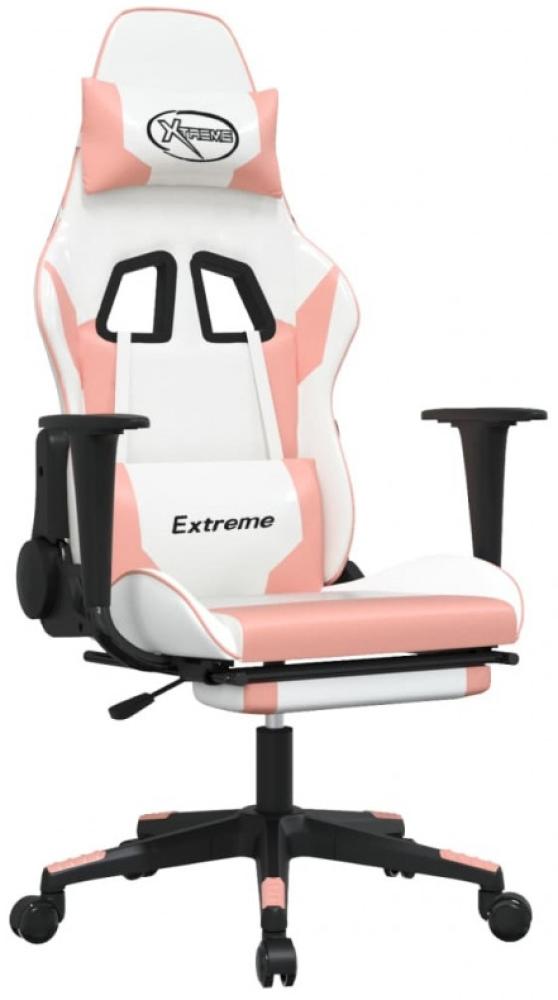 vidaXL Gaming-Stuhl mit Massage & Fußstütze Weiß & Rosa Kunstleder Bild 1