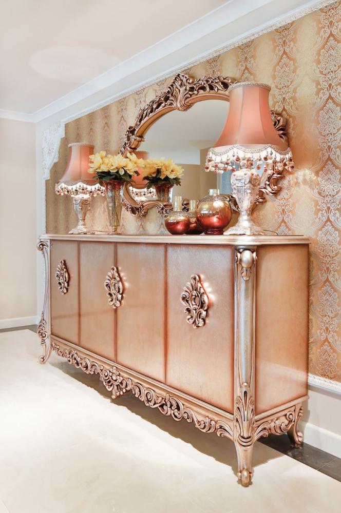 Casa Padrino Luxus Barock Möbel Set Sideboard mit Spiegel Kupferfarben - Prunkvoller Massivholz Schrank mit elegantem Wandspiegel - Möbel im Barockstil Bild 1