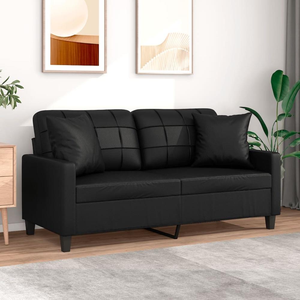 vidaXL 2-Sitzer-Sofa mit Zierkissen Schwarz 140 cm Kunstleder Bild 1
