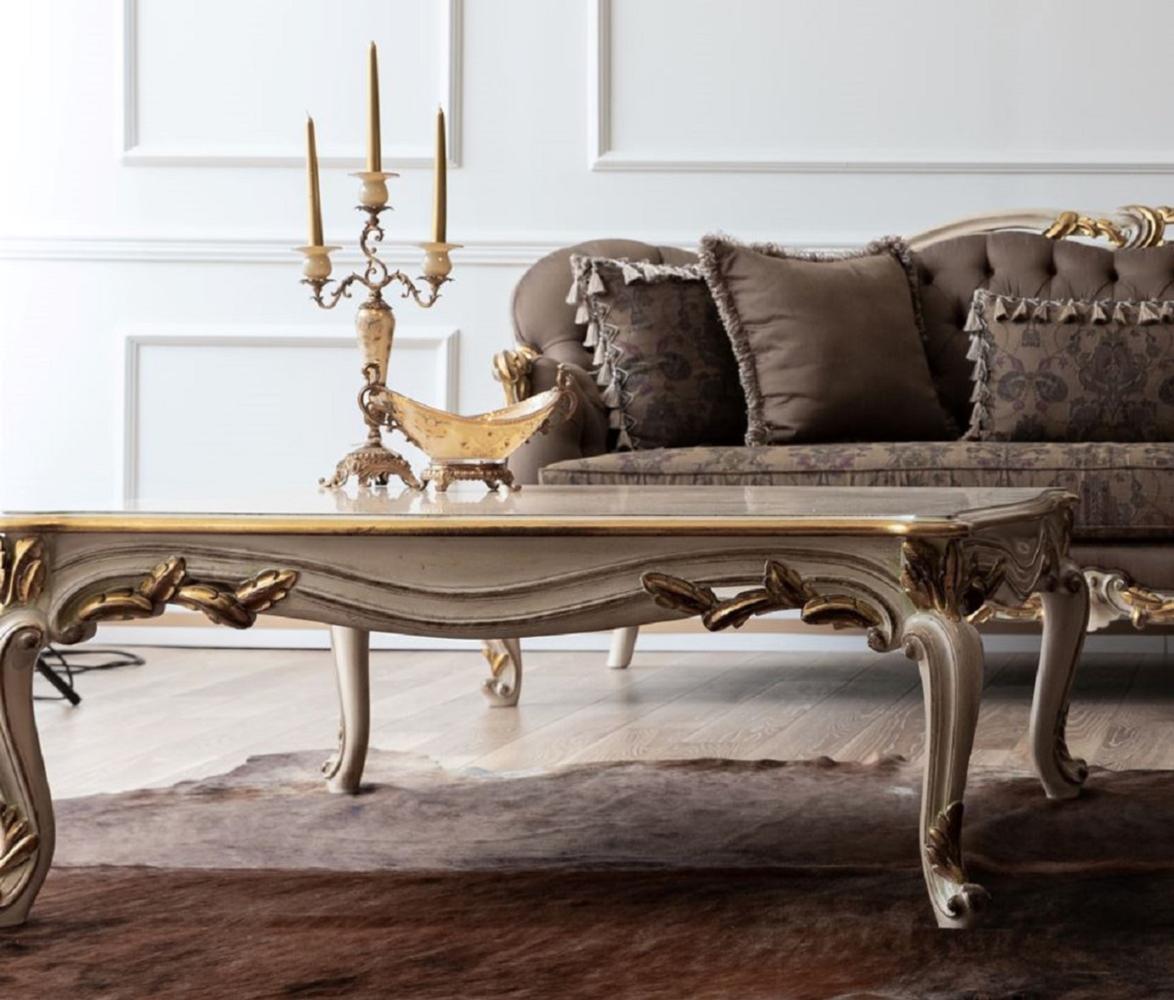 Casa Padrino Luxus Barock Couchtisch Cremefarben / Weiß / Gold - Handgefertigter Massivholz Wohnzimmertisch - Barock Wohnzimmer Möbel Bild 1