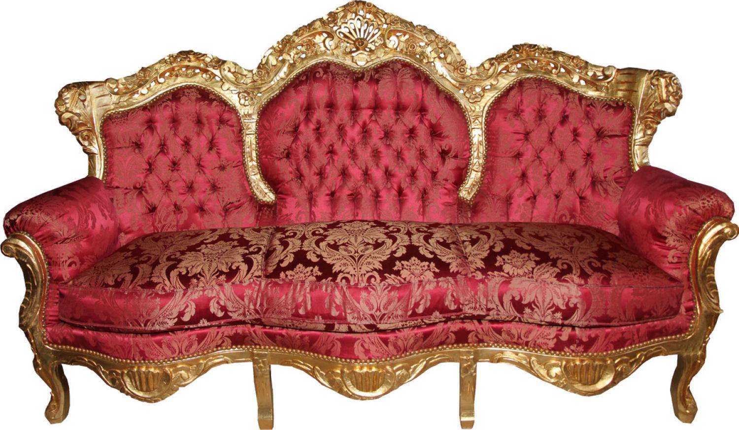 Casa Padrino Barock 3er Sofa Lord Bordeauxrot / Gold 184 x 81 x H. 125 cm - Handgefertigtes Wohnzimmer Sofa mit elegantem Muster - Barock Möbel Bild 1