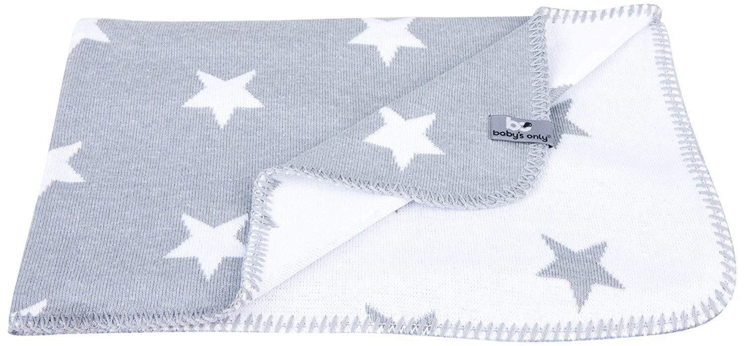 Babydecke Strickdecke Sterne 90 x 75 cm, Grau/Weiss Bild 1