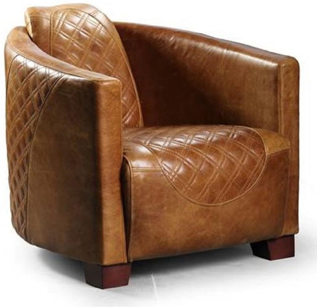 Casa Padrino Luxus Leder Sessel Vintage Braun / Dunkelbraun 72 x 90 x H. 67 cm - Echtleder Wohnzimmer Sessel - Wohnzimmer Möbel - Luxus Kollektion Bild 1