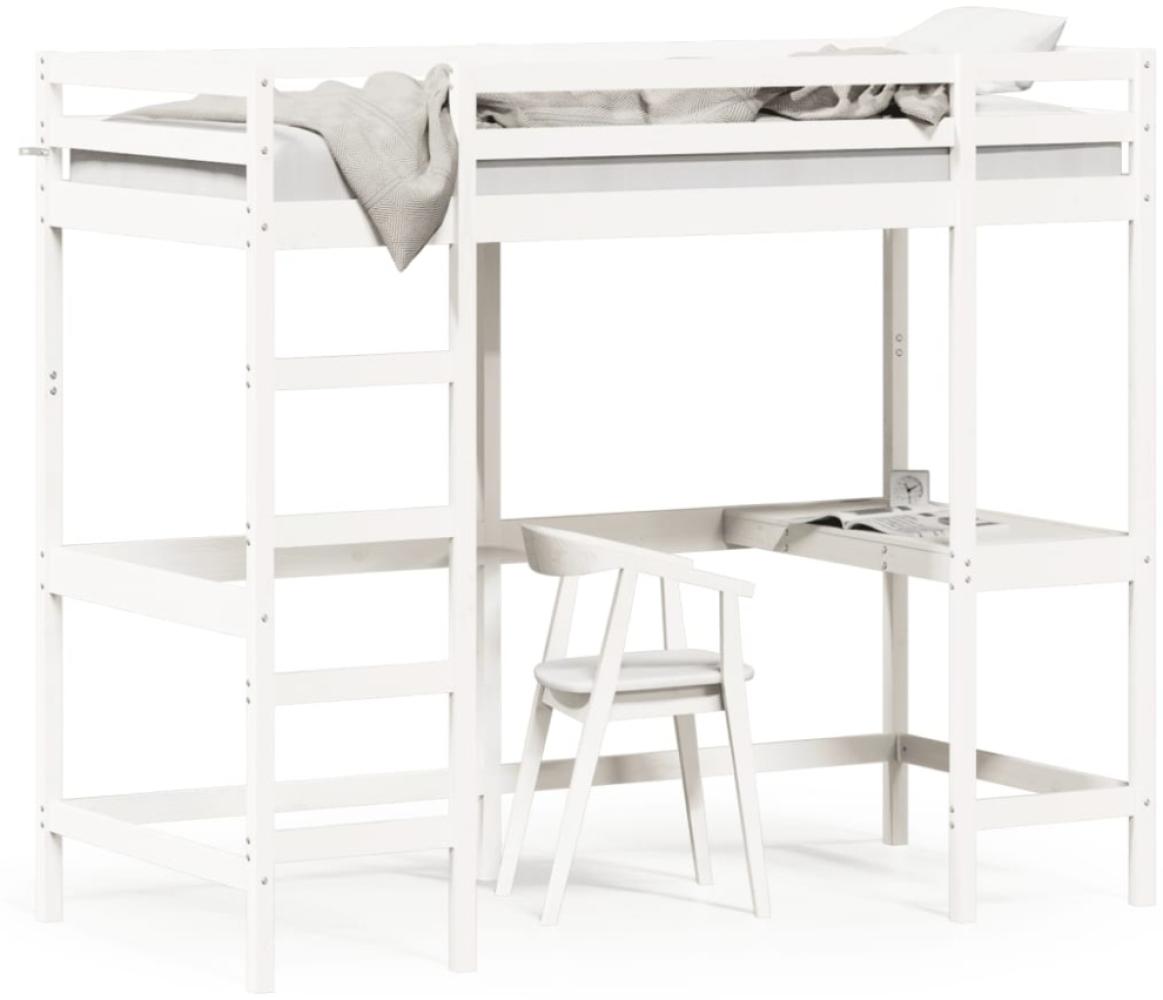 vidaXL Hochbett mit Schreibtisch Weiß 90x200 cm Massivholz Kiefer Bild 1