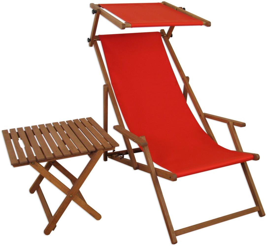 Strandstuhl Gartenstuhl rot Sonnenliege Deckchair Buche dunkel Sonnendach Tisch 10-308 S T Bild 1
