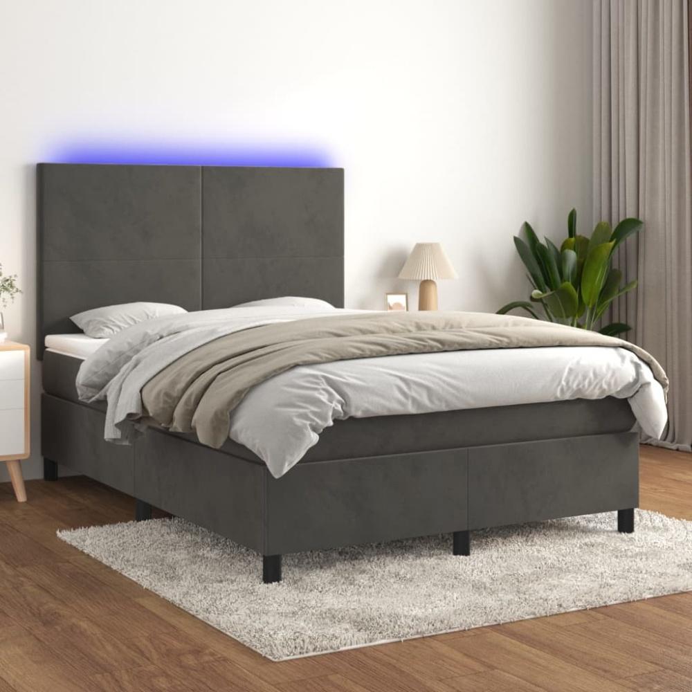 vidaXL Boxspringbett mit Matratze & LED Dunkelgrau 140x200 cm Samt Bild 1