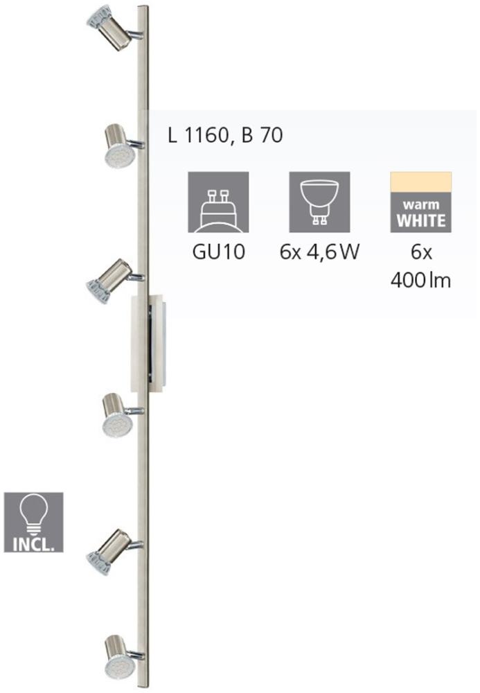Eglo 90927 Spot LED ROTTELO Stahl nickel-matt, chrom GU10 max. 6X4,6W L:116cm B:7cm Bild 1