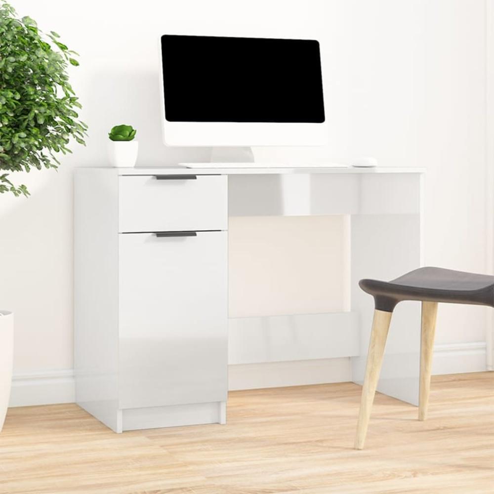 Schreibtisch Hochglanz-Weiß 100x50x75 cm Holzwerkstoff Bild 1
