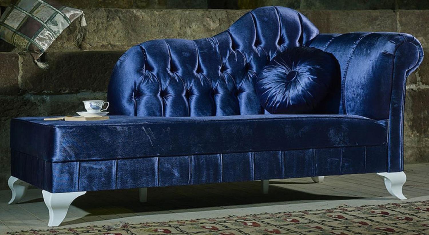 Casa Padrino Luxus Barock Chaiselongue Blau / Weiß - Handgefertigte Massivholz Recamiere mit edlem Samtstoff und dekorativem Kissen - Barock Möbel - Edel & Prunkvoll Bild 1
