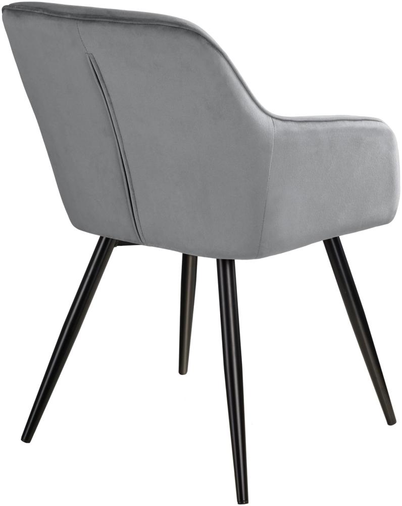 6er Set Stuhl Marilyn Samtoptik, schwarze Stuhlbeine - grau/schwarz Bild 1