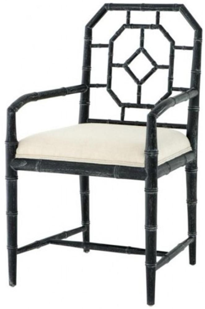 Casa Padrino Luxus Esszimmer Stuhl mit Armlehne Schwarz - Limited Edition Bild 1