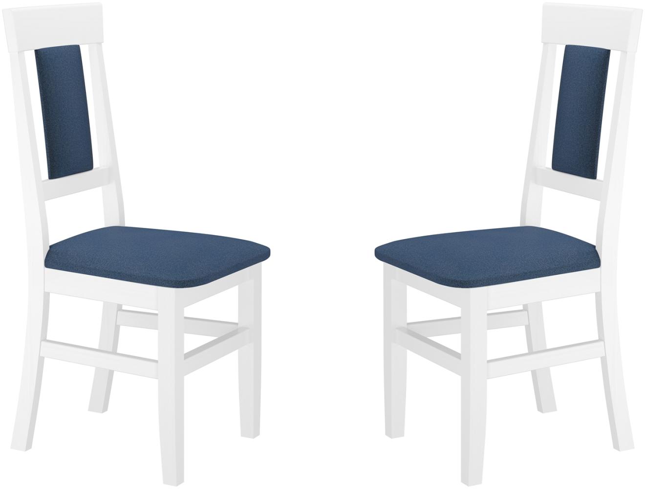 2er-Set Gepolsterter Massivholz-Stuhl in weiß/navyblau Bild 1