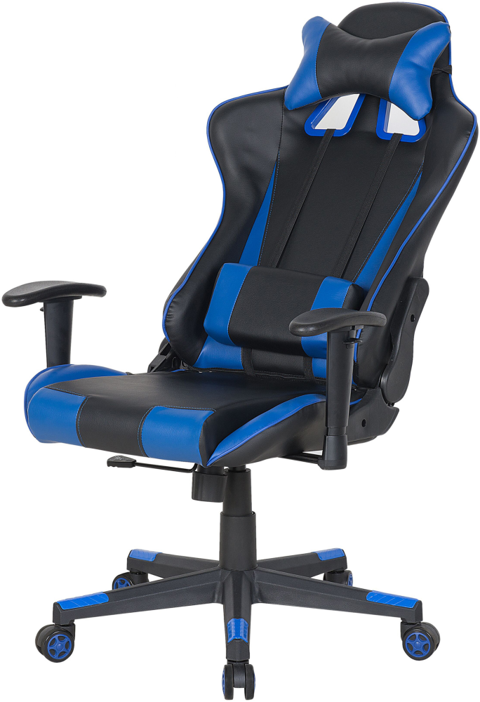 Bürostuhl schwarz / dunkelblau mit Fußstützen GAMER Bild 1
