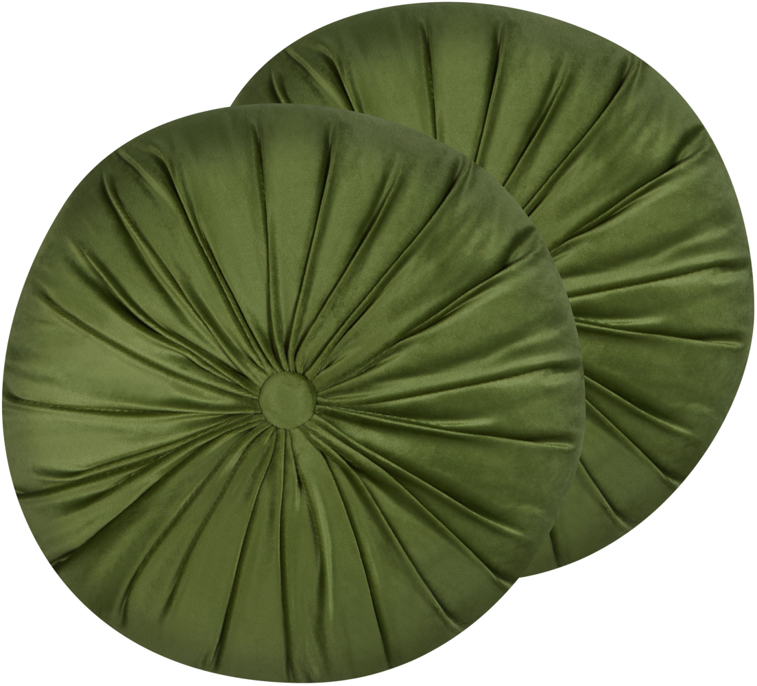 Dekokissen Samtstoff grün mit Plissee ⌀ 38 cm 2er Set BODAI Bild 1