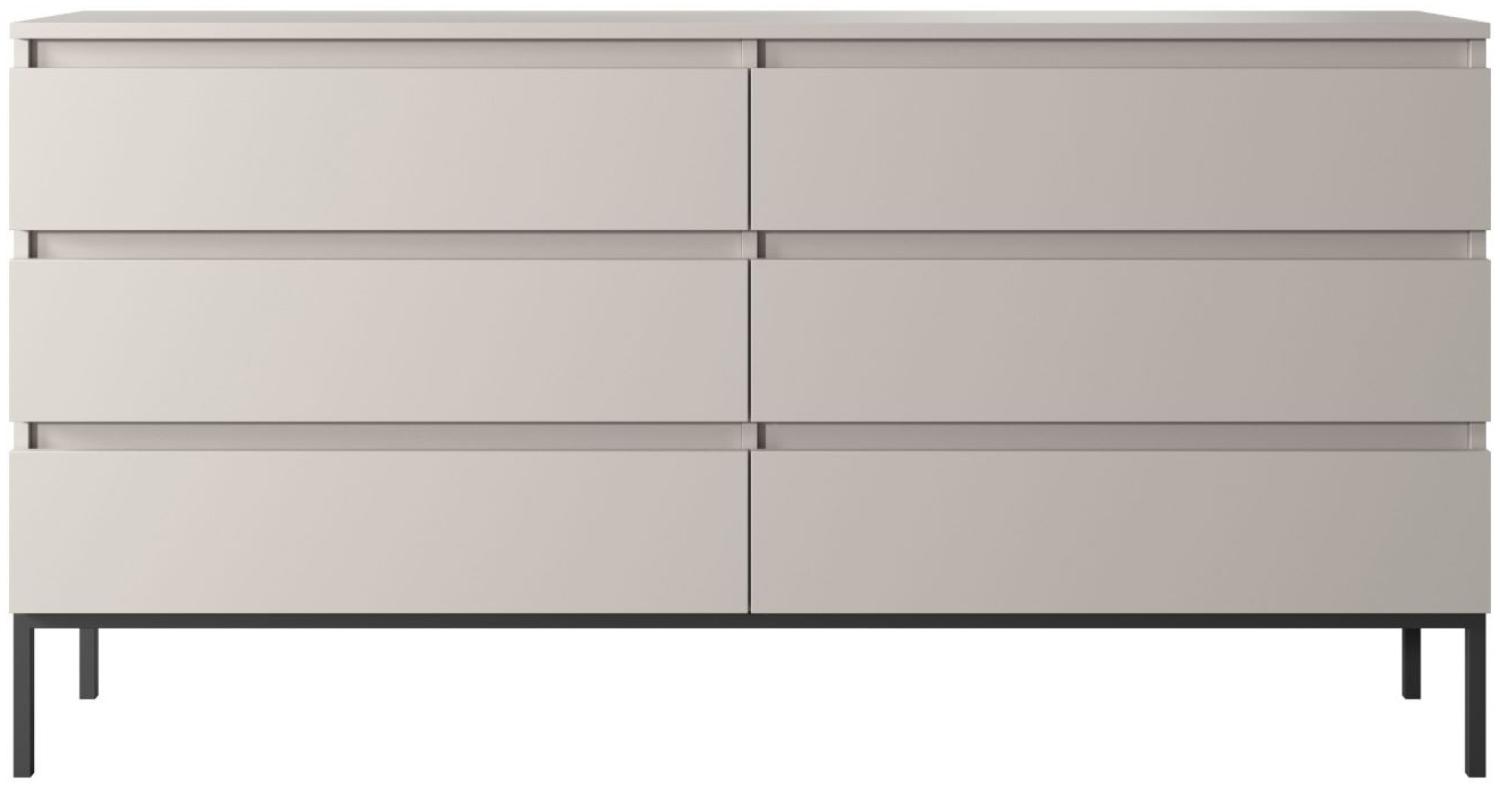 Selsey Bemmi - Kommode mit 6 Schubladen, Beige mit schwarzem Metallgestell, 150 cm Bild 1