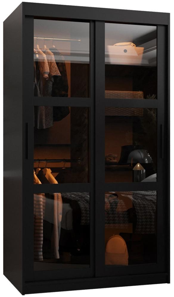Kleiderschrank Destio 100 cm, Rauchglas, Kleiderstangen, Einlegeböden, Schwebetürenschrank (Farbe: Schwarz, mit Schubladen) Bild 1
