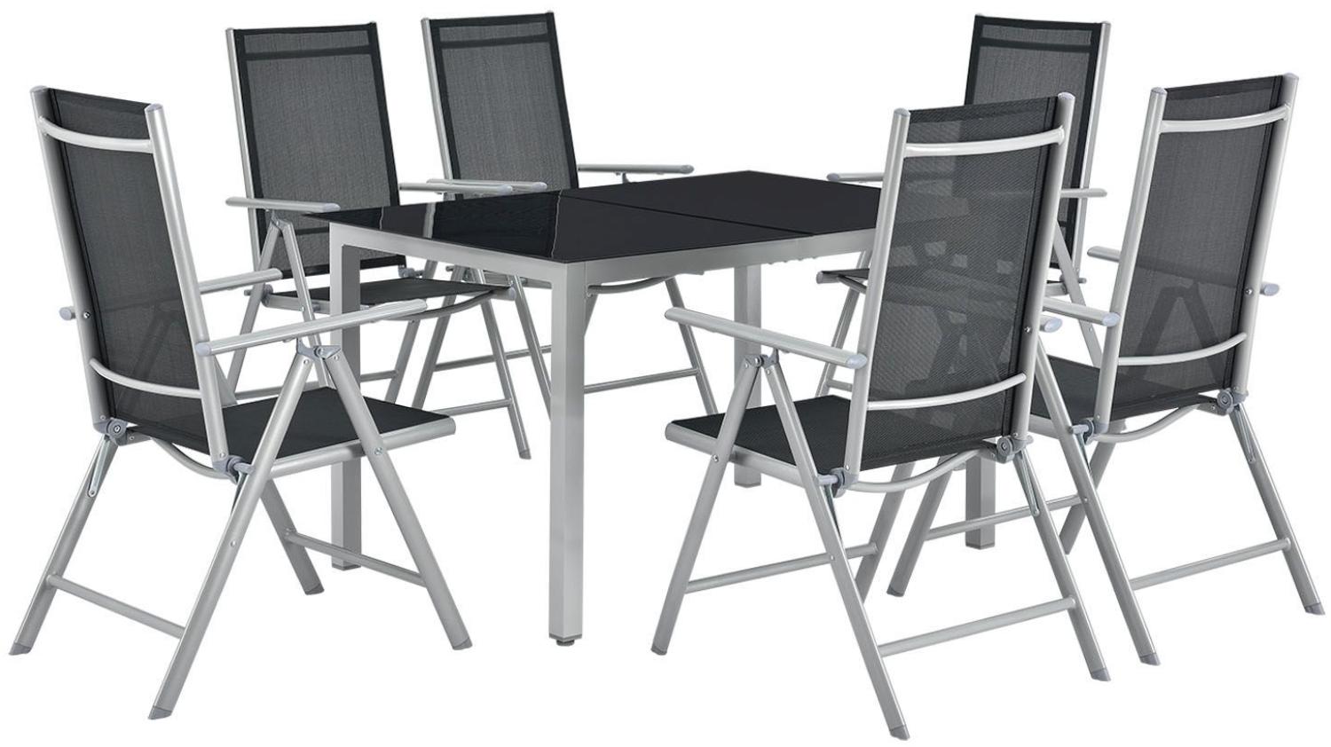 Juskys Aluminium Gartengarnitur Milano Gartenmöbel Set mit Tisch und 6 Stühlen Silber-Grau mit schwarzer Kunstfaser Alu Sitzgruppe Balkonmöbel Bild 1