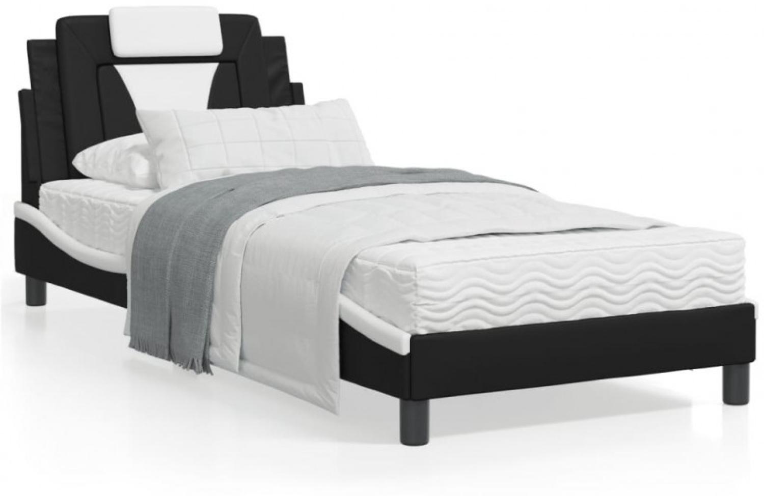 Bett mit Matratze Schwarz und Weiß 90x200 cm Kunstleder (Farbe: Schwarz) Bild 1