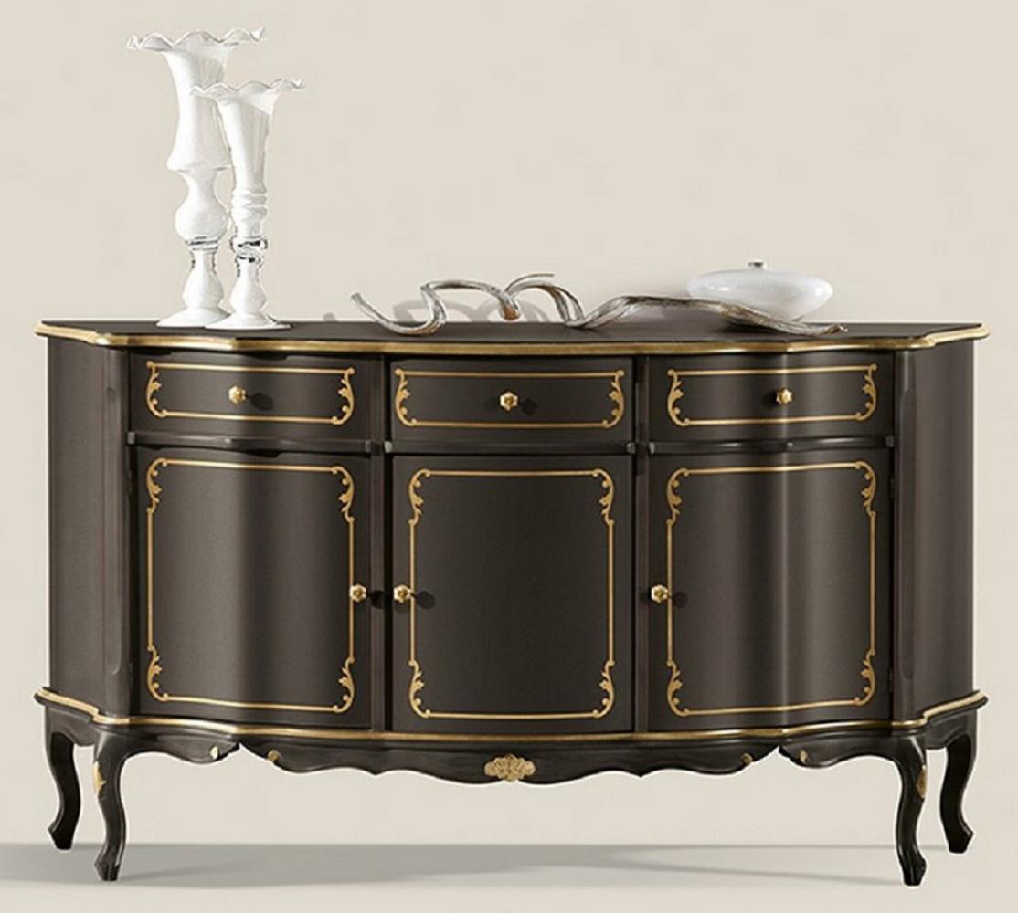 Casa Padrino Luxus Barock Sideboard Schwarz / Gold - Prunkvoller Massivholz Schrank mit 3 Türen und 3 Schubladen - Barock Wohnzimmer & Hotel Möbel - Luxus Qualität - Made in Italy Bild 1