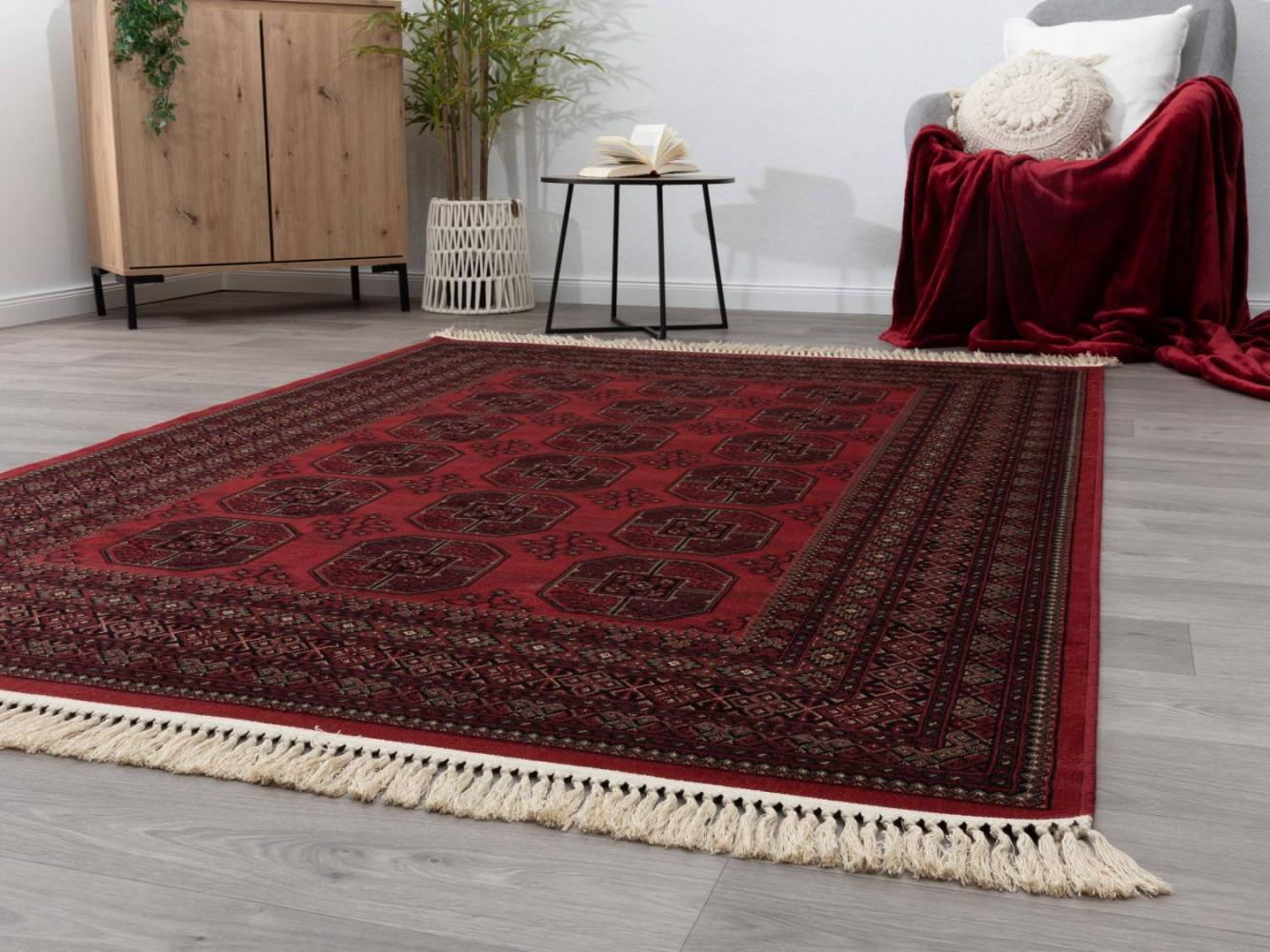 Kurzflor Teppich Herat -Turkmene, Farbe: Rot Schwarz, Größe: 160x230 cm Bild 1