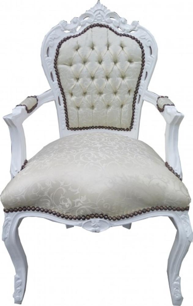 Casa Padrino Barock Esszimmer Stuhl mit Armlehnen Weiss Muster / Weiß - Antik Möbel - Limited Edition Bild 1