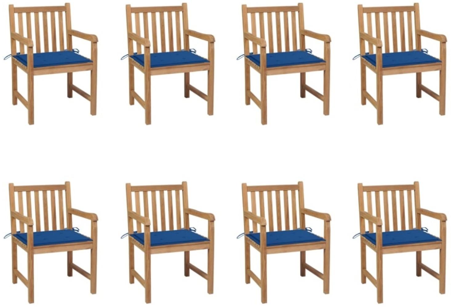 Gartenstühle 8 Stk. mit Königsblauen Kissen Teak Massivholz Bild 1