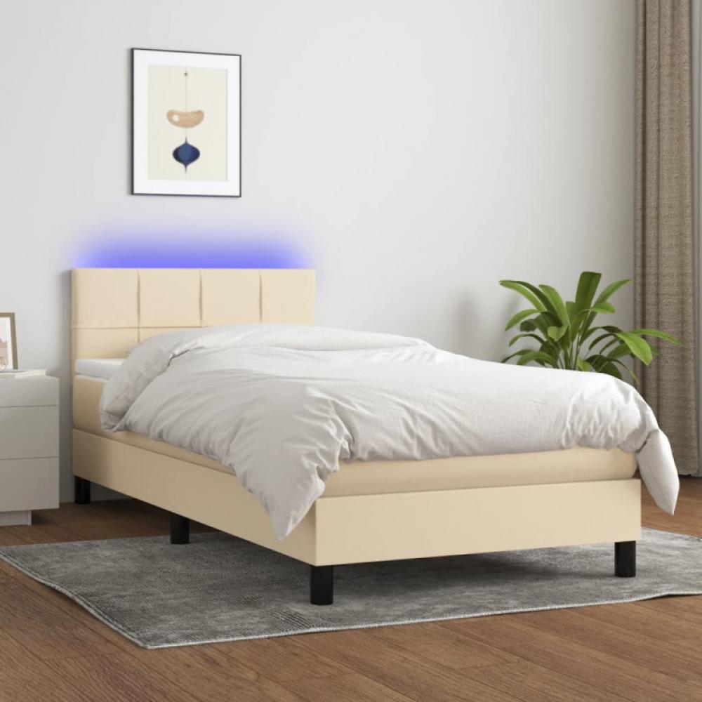 vidaXL Boxspringbett mit Matratze & LED Creme 100x200 cm Stoff Bild 1