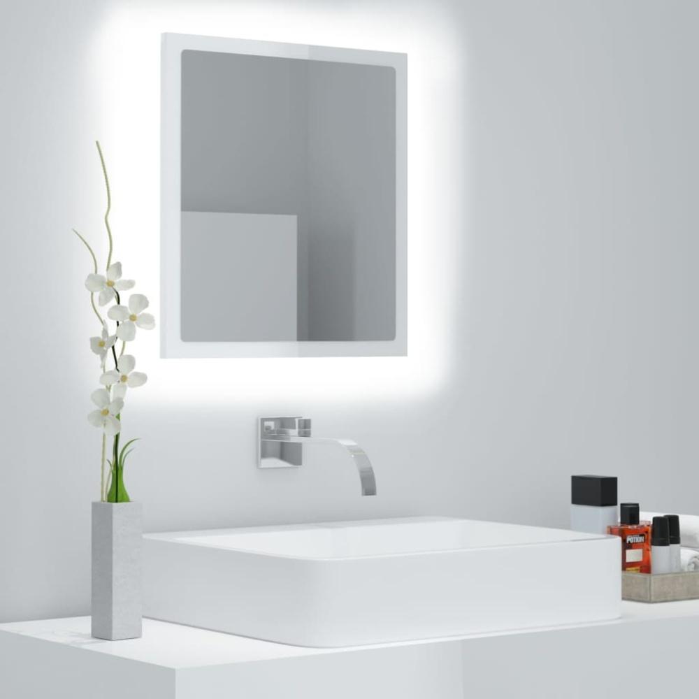LED-Badspiegel Hochglanz-Weiß 40x8,5x37 cm Acryl Bild 1