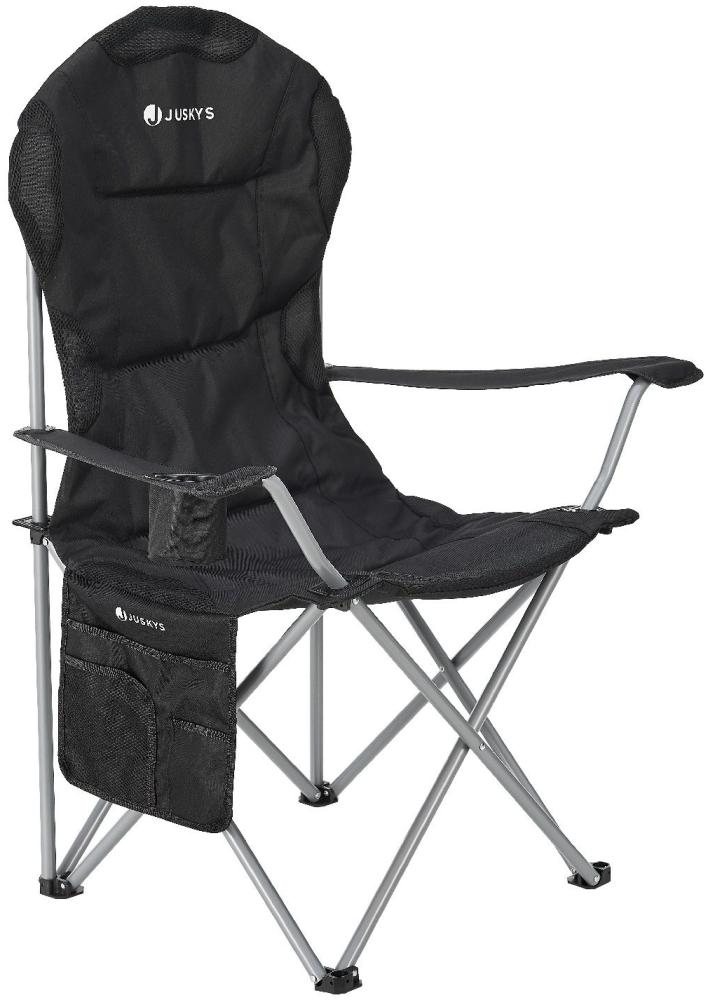 Juskys Campingstuhl Lido mit Getränkehalter & Tasche - Camping Klappstuhl gepolstert - Faltstuhl Angelstuhl Strandstuhl Chair - Stuhl Schwarz Bild 1