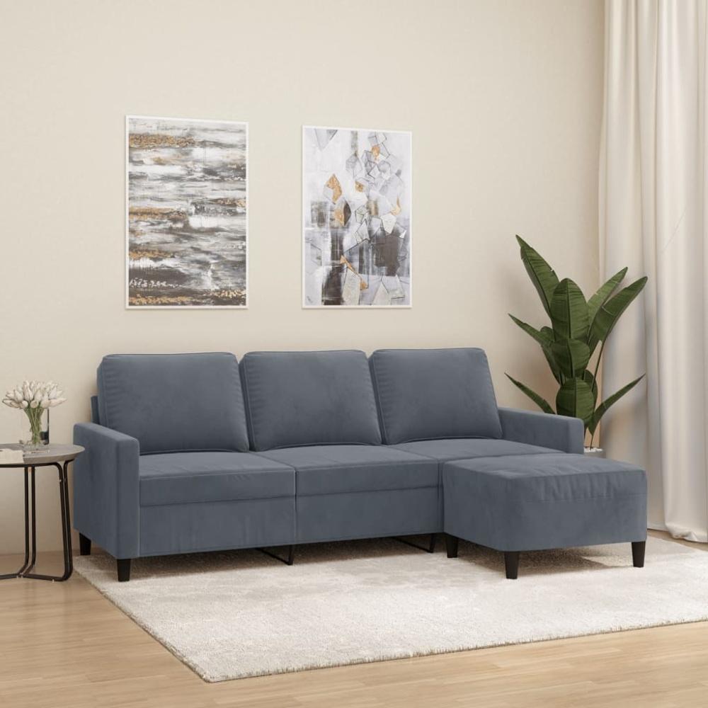 vidaXL 3-Sitzer-Sofa mit Hocker Dunkelgrau 180 cm Samt Bild 1