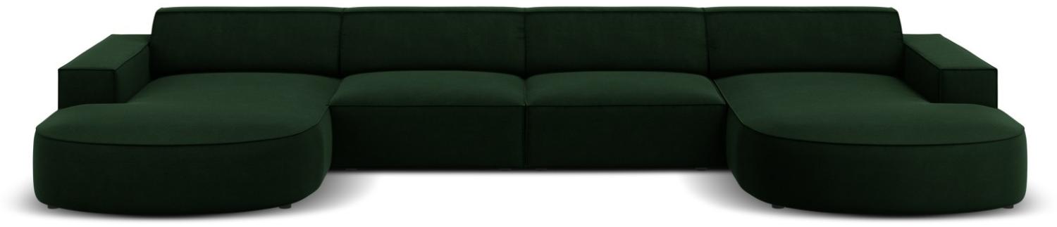 Micadoni 6-Sitzer Samtstoff Panorama Sofa Jodie | Bezug Bottle Green | Beinfarbe Black Plastic Bild 1
