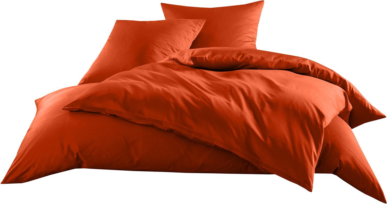 Mako-Satin Baumwollsatin Bettwäsche Uni einfarbig zum Kombinieren (Bettbezug 200 cm x 220 cm, Orange) viele Farben & Größen Bild 1